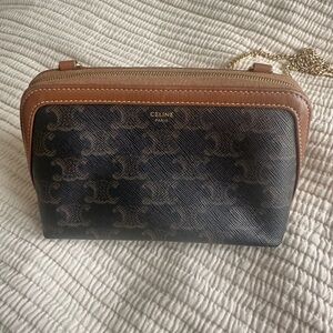CELINE CLUTCH WITH CHAIN IN TRIOMPHE CANVAS AND LAMBSKIN